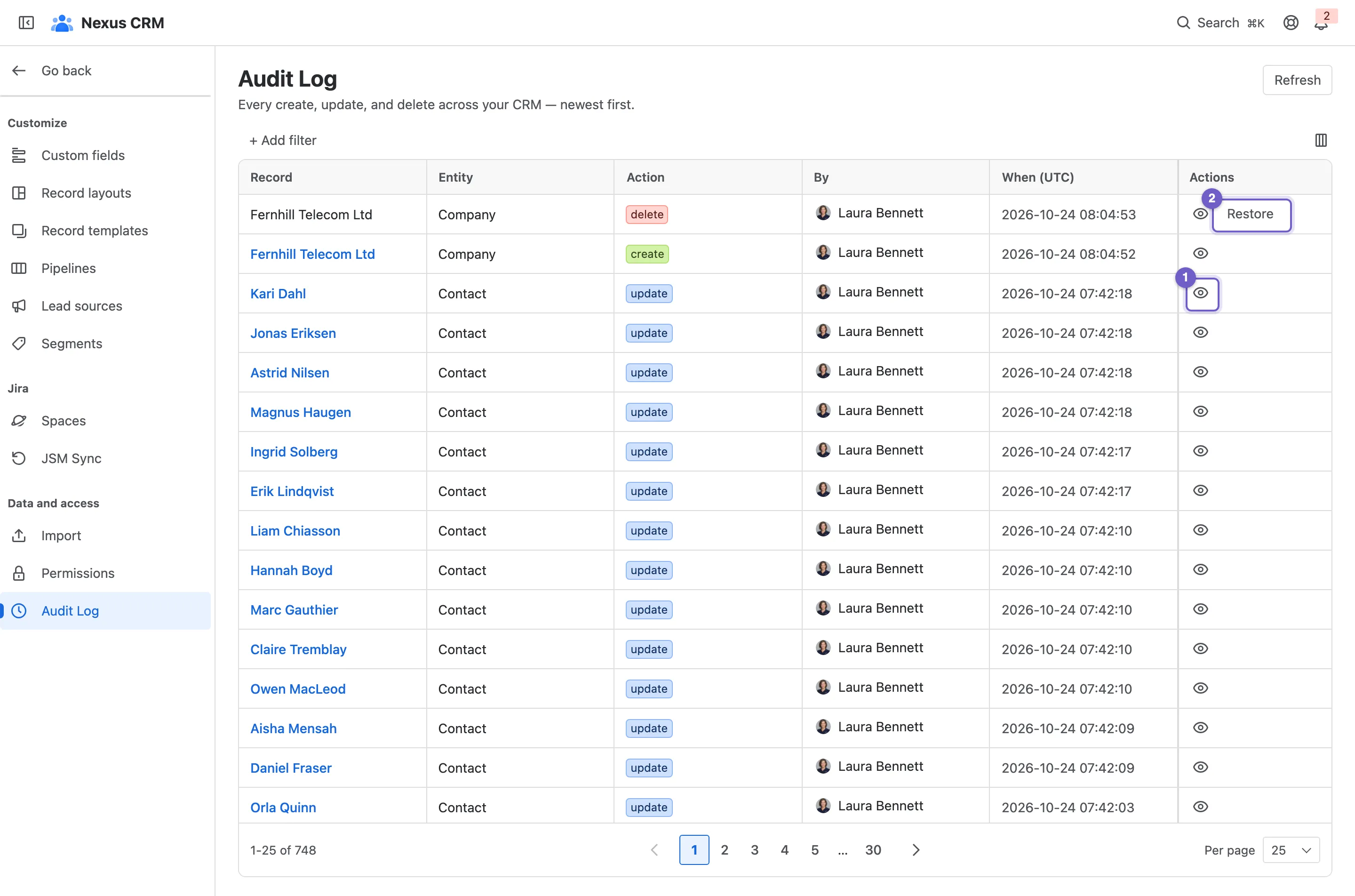 Settings → Data and access → Audit Log