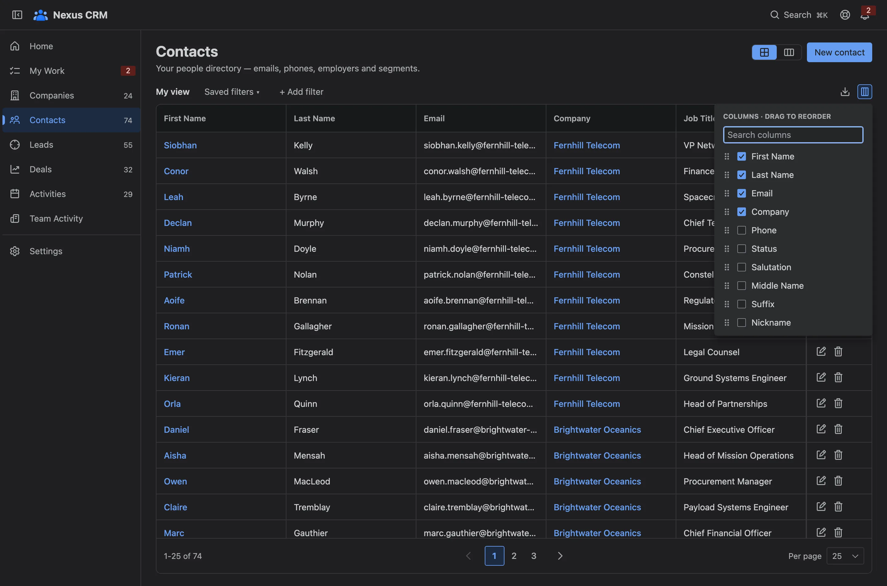 The Columns picker
