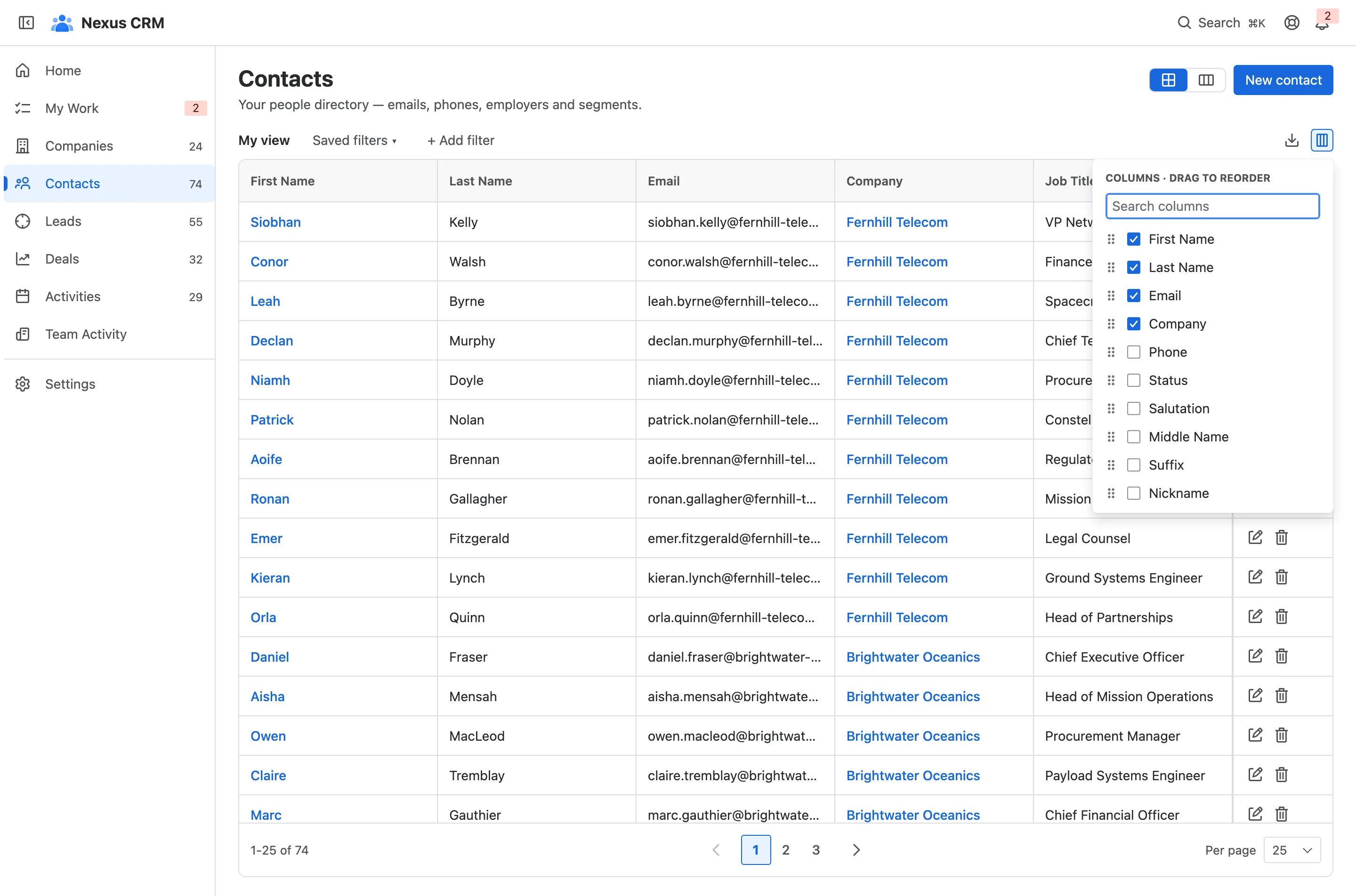 The Columns picker