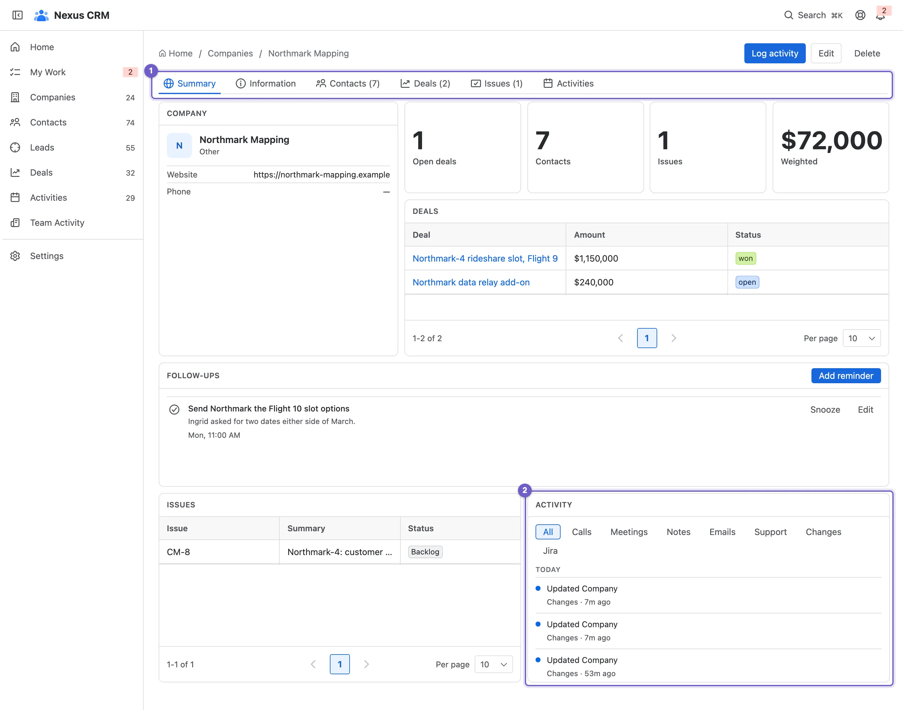 Northmark Mapping’s company page on its Summary dashboard