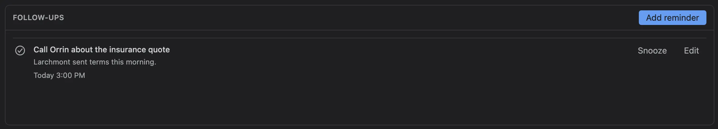 The Follow-ups box on a deal’s Summary