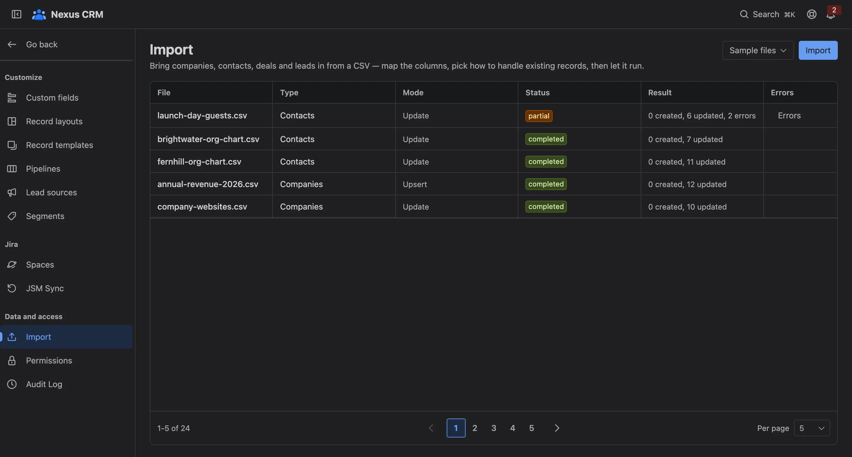Settings → Data and access → Import with past imports