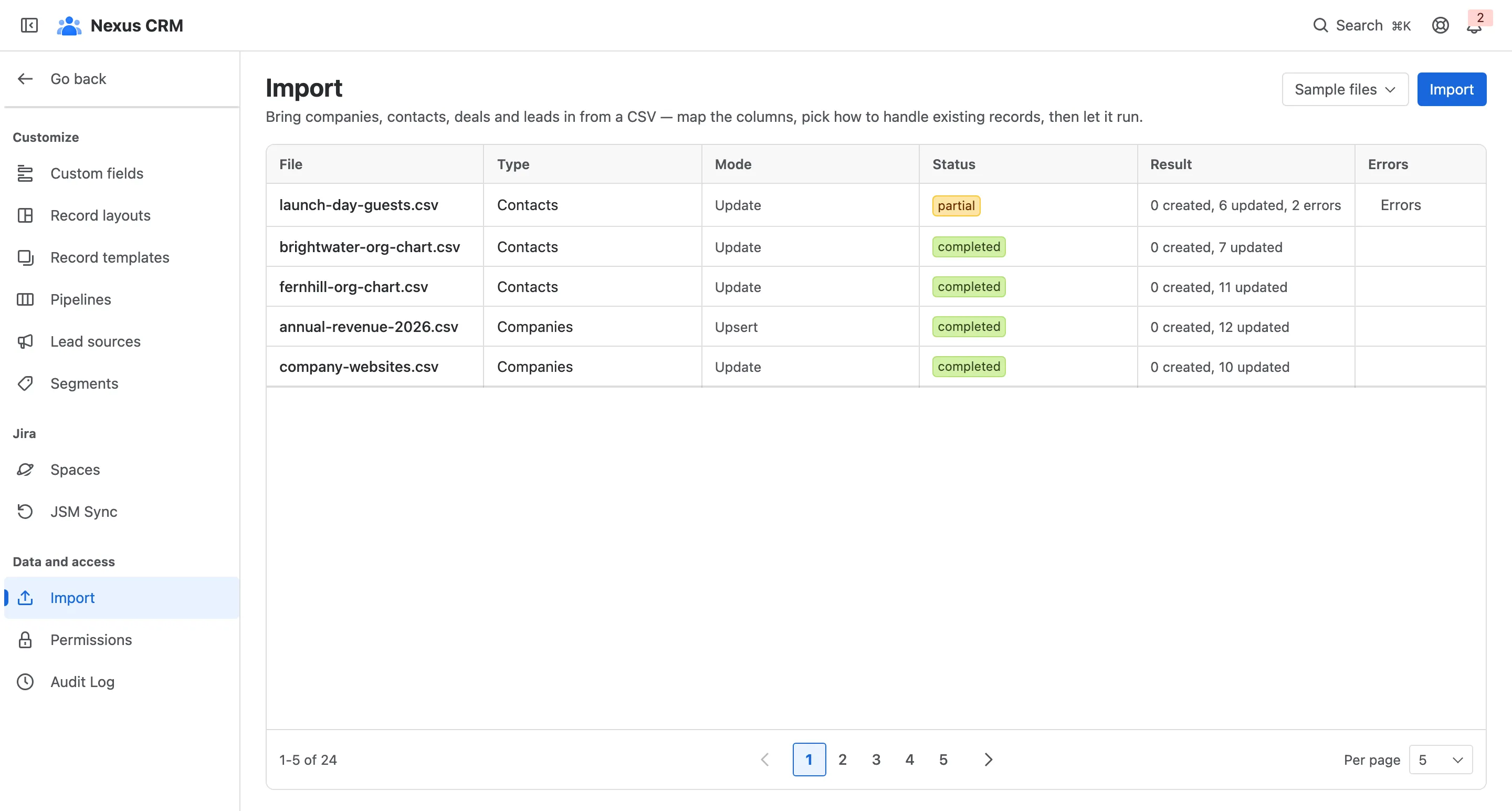 Settings → Data and access → Import with past imports