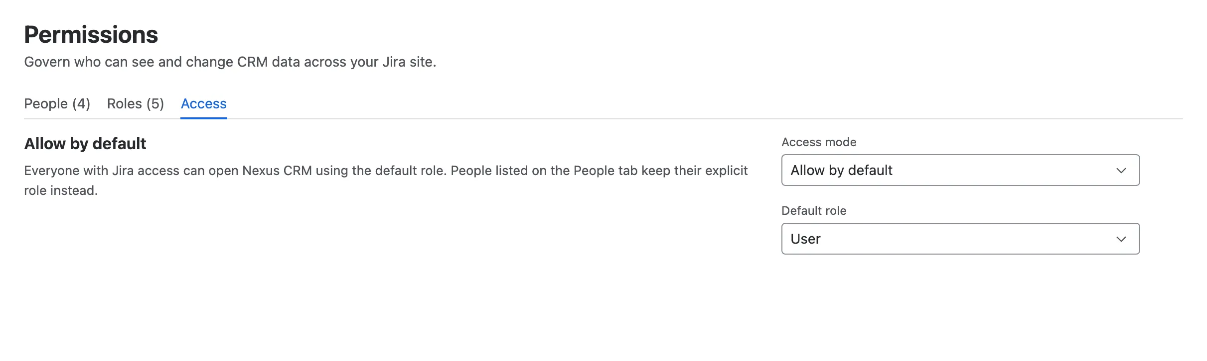 Permissions → Access: Allow by default or Deny by default
