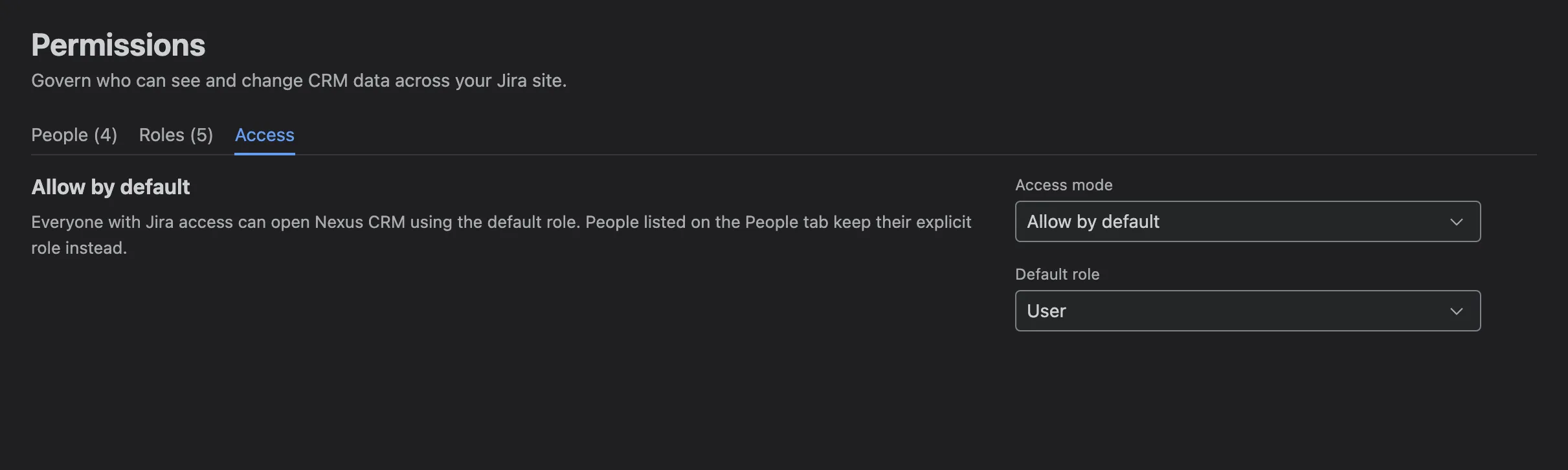 Permissions → Access: Allow by default or Deny by default