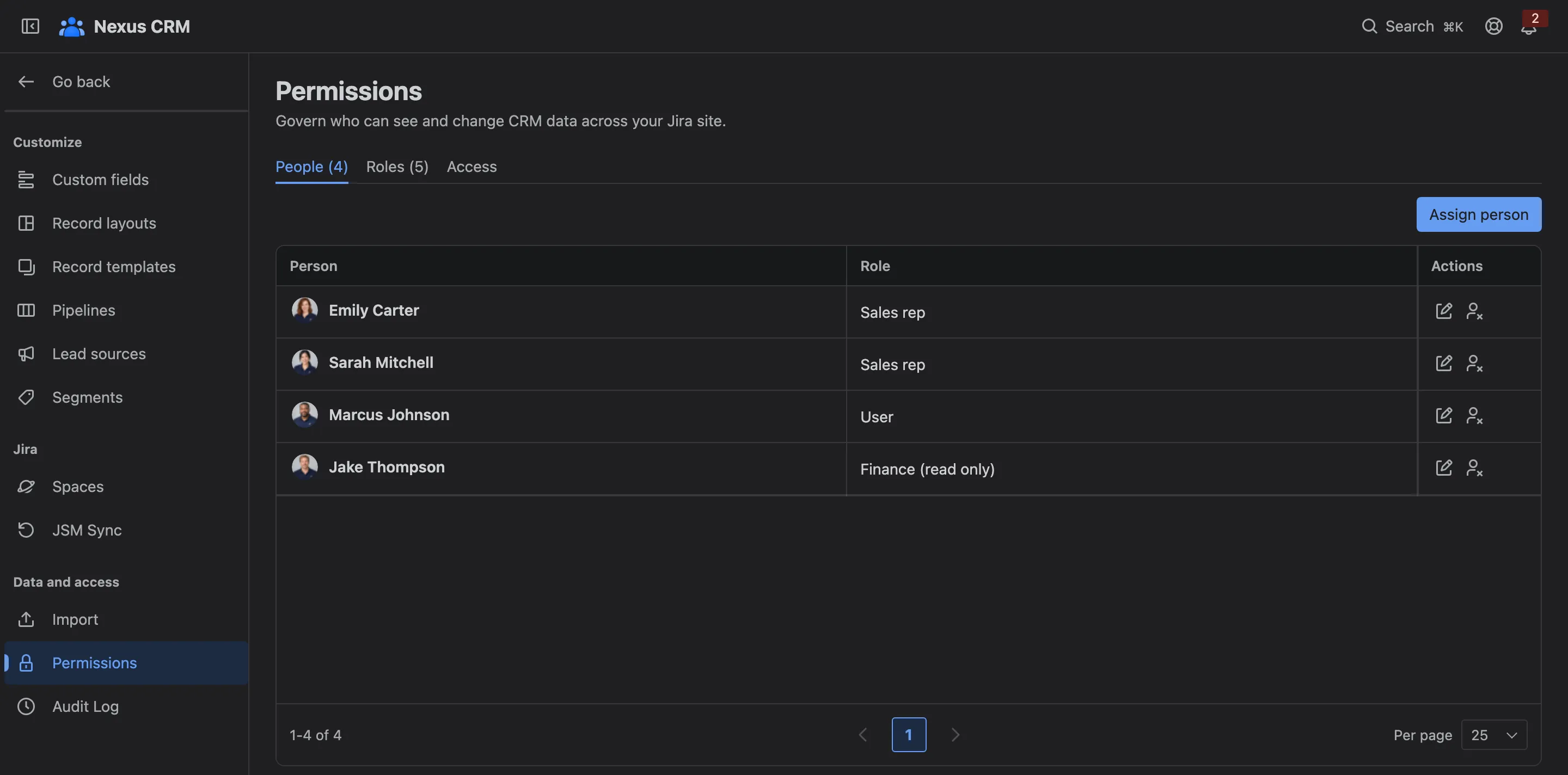 Permissions → People: who has which role