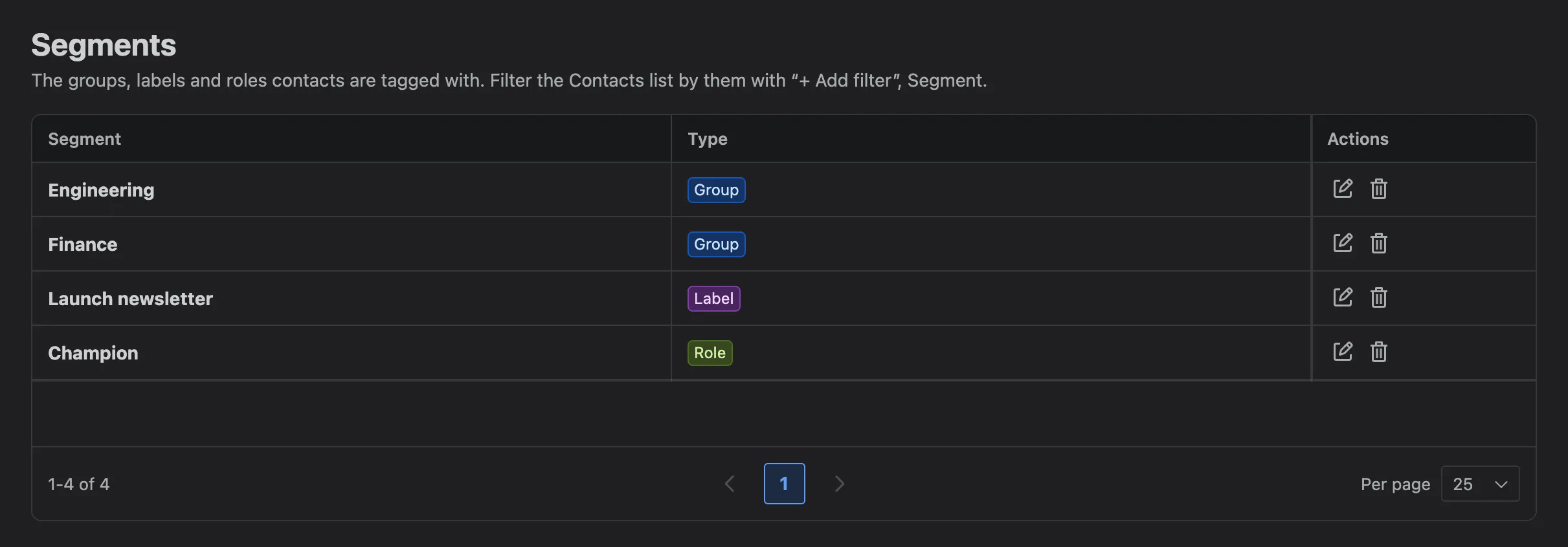 Settings → Customize → Segments