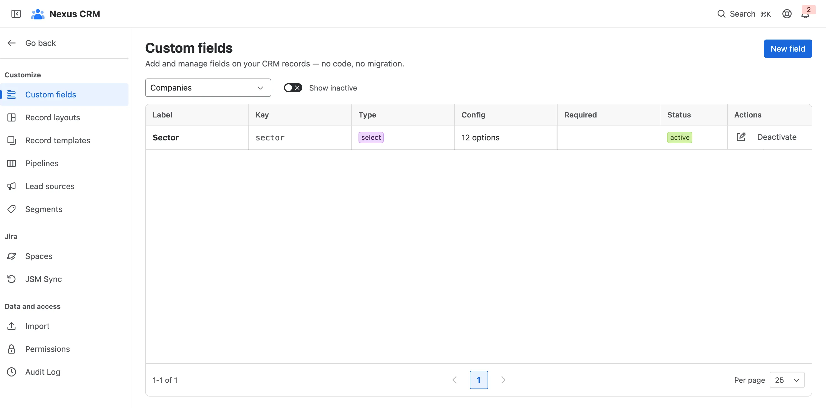 The Settings menu: Customize, Jira, and Data and access