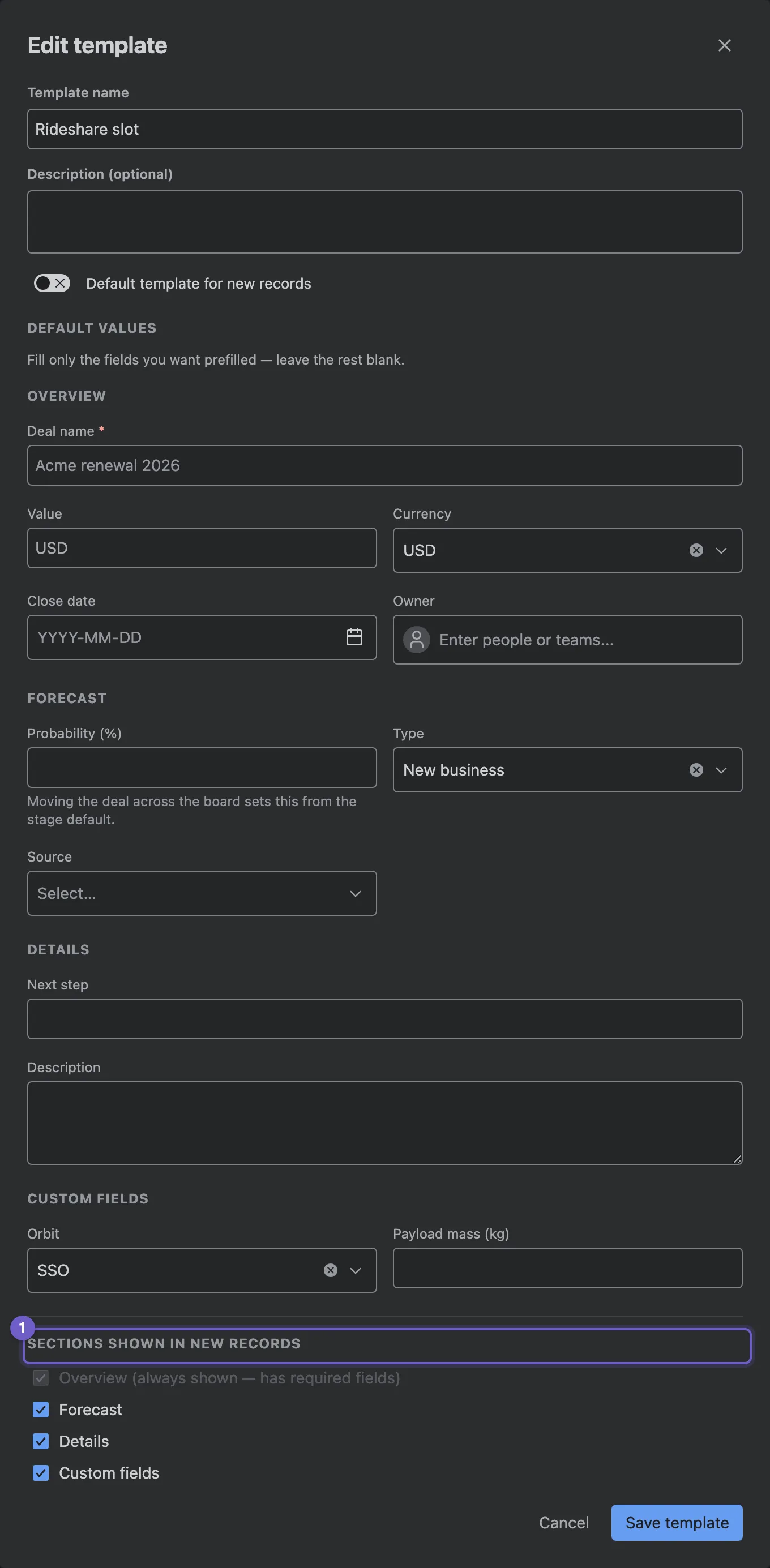 Editing the Rideshare slot deal template