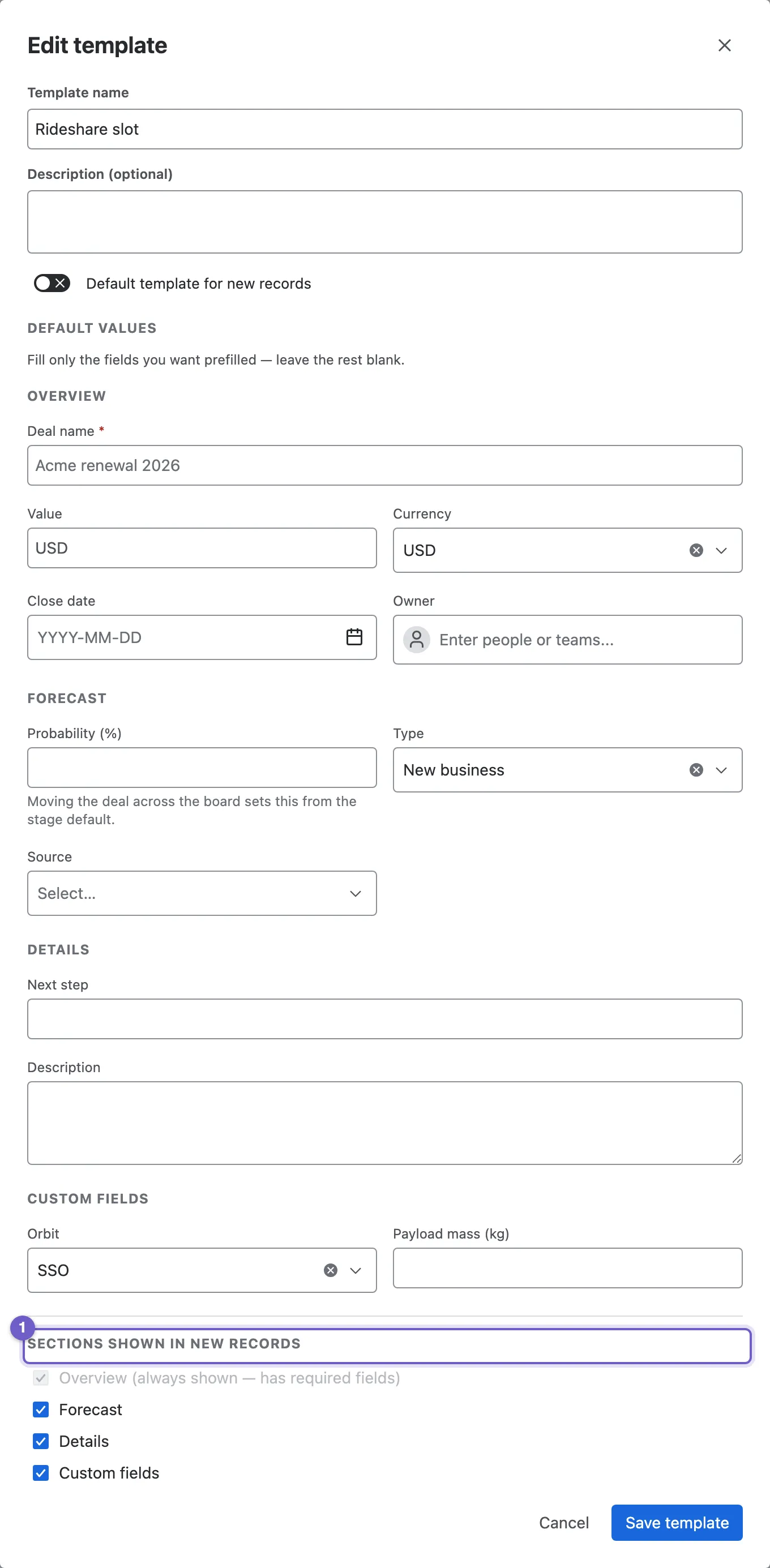 Editing the Rideshare slot deal template
